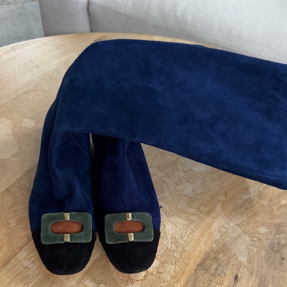 Diane Von Furstenberg Shoes - Diane Von Furstenberg Blue Suede Leather Tall Boots Size 7